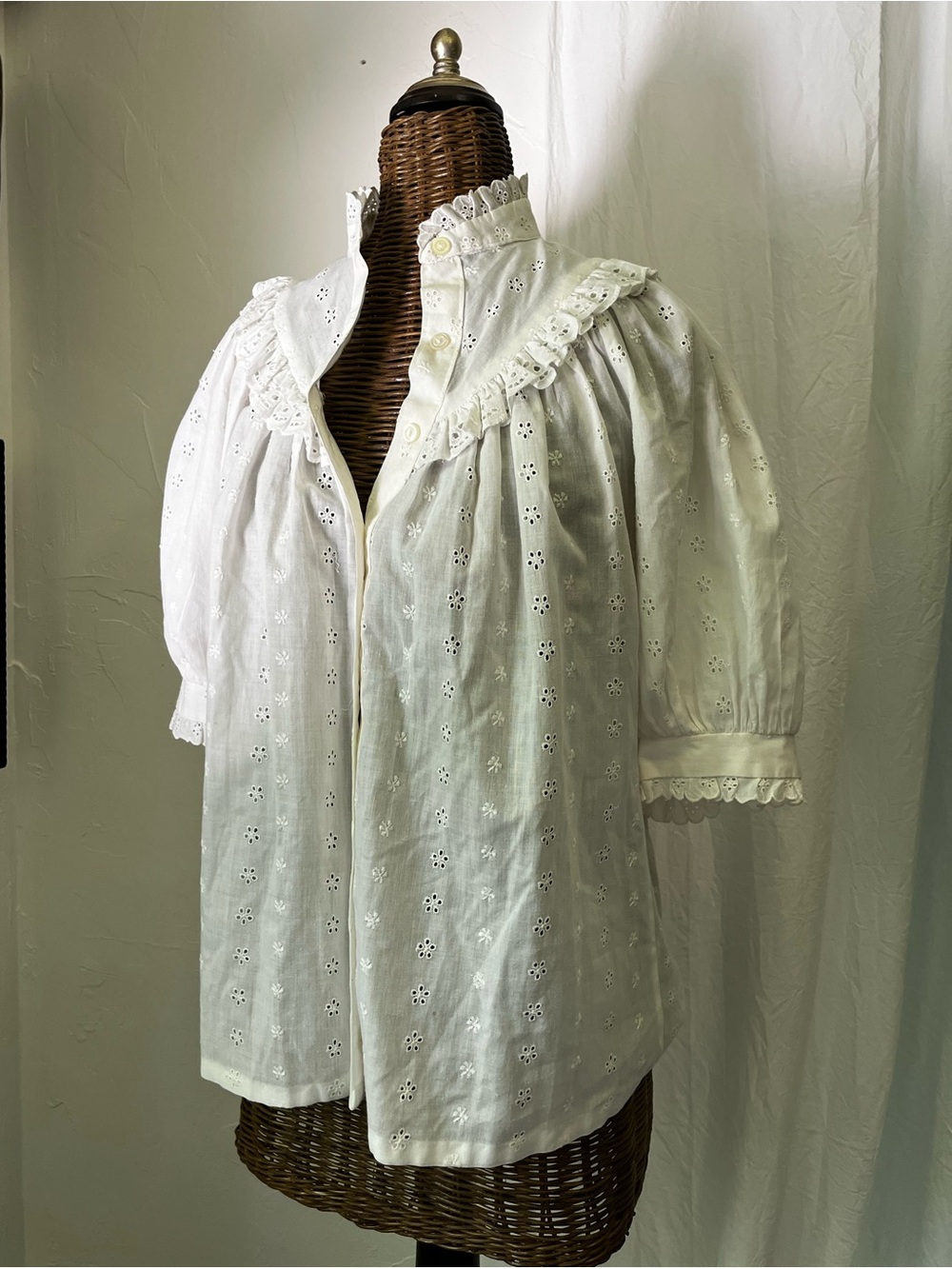 White Eyelet Ruffle Collar Blouse.